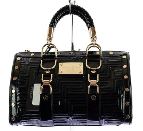 versace vintage black purse patent leather hand shoulder bag box|versace handbags.